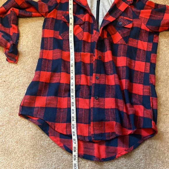 Red/Blue Plaid Long Sleeve Shirt/Hoodie Jacket - Picture 9 of 10